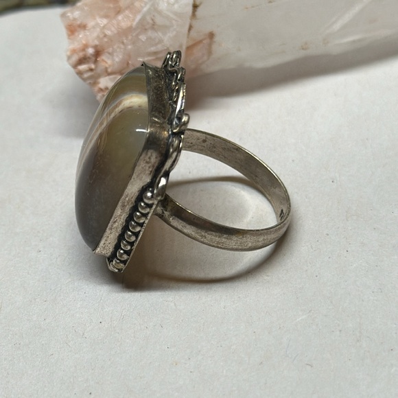 Sterling silver agate stripe stone ring - Picture 7 of 9